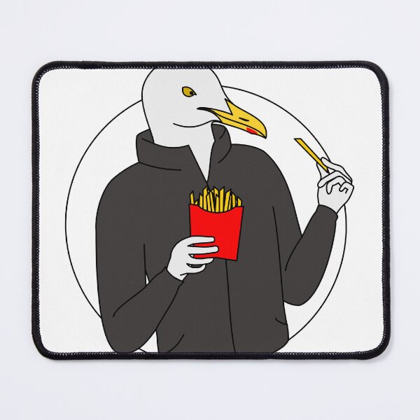 Item preview, Cartoon anthropomorphic seagull holding a box of chips designed and sold by Veebee-S.