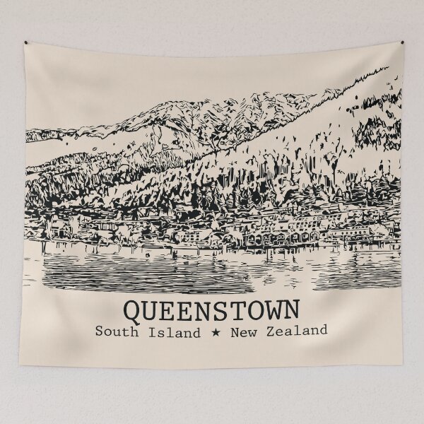 Item preview, Queenstown NZ - Vintage Ink Cityscape designed and sold by Lakeric.