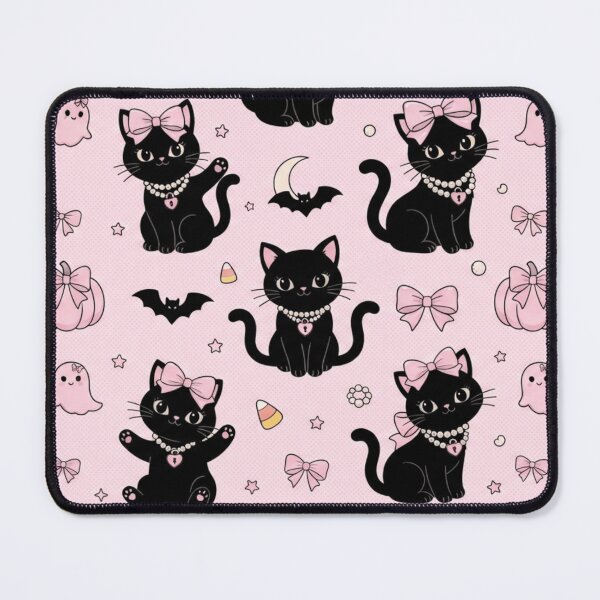 Item preview, Cute Kawaii Pink Black Cat Pattern designed and sold by KelliesGrafix.