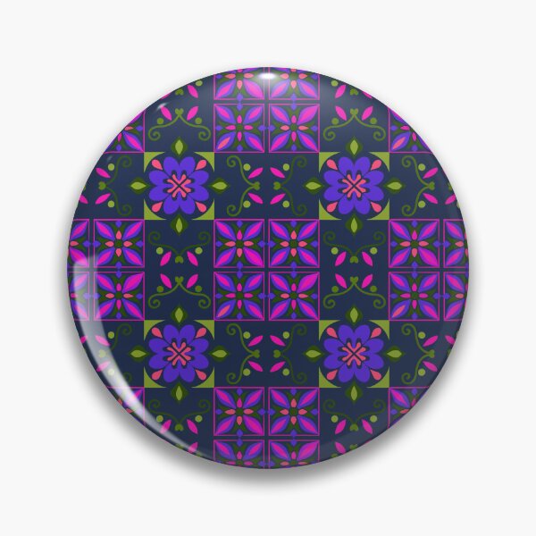 Item preview, Navy Blue Pink Folk Floral Pattern designed and sold by 555Design.
