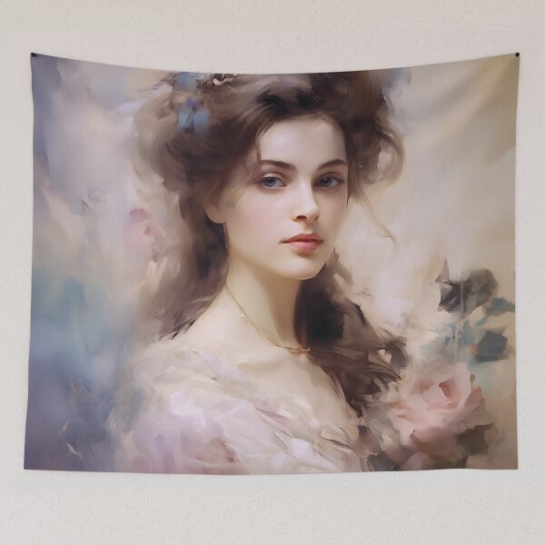 Item preview, Brunette Portrait of Victorian Woman with Pink Roses designed and sold by AniDragonfly.
