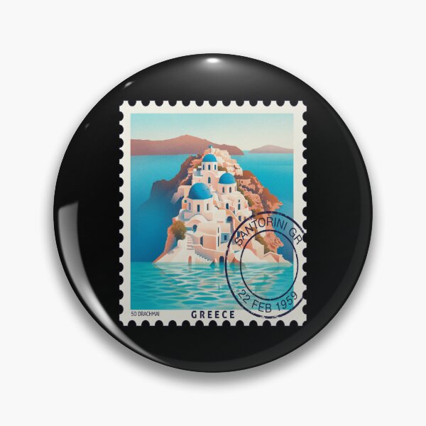 Item preview, Santorini Greece Oia Caldera Blue Domes Stamp Sticker designed and sold by stickercuffs.