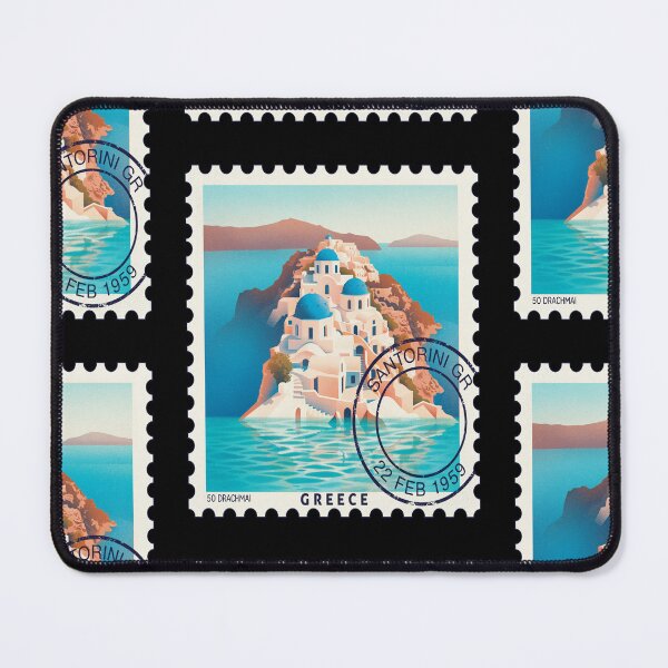 Item preview, Santorini Greece Oia Caldera Blue Domes Stamp Sticker designed and sold by stickercuffs.