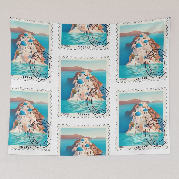 Item preview, Santorini Greece Oia Caldera Blue Domes Stamp Sticker designed and sold by stickercuffs.