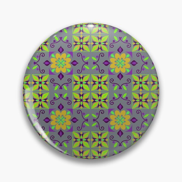 Item preview, Gray Yellow Green Folk Floral Checkerboard Pattern designed and sold by 555Design.