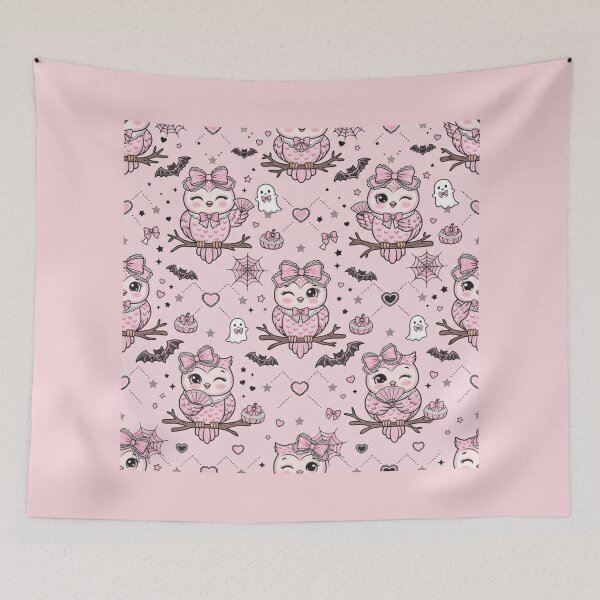 Item preview, Cute Kawaii Pink Owl Halloween Pattern designed and sold by KelliesGrafix.