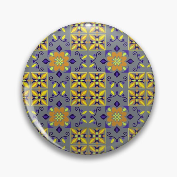 Item preview, Gray Gold Amber Folk Floral Checkerboard Pattern designed and sold by 555Design.