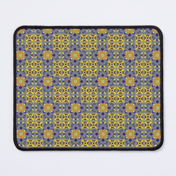Item preview, Gray Gold Amber Folk Floral Checkerboard Pattern designed and sold by 555Design.