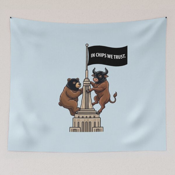 Item preview, Empire State Building Couple Climbing: Wall Street Bull & Bear Parody designed and sold by Coastal Joy.