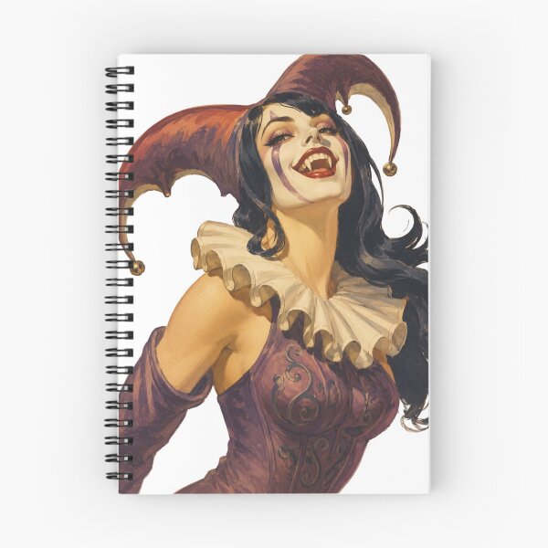 Item preview, Vintage Jester Pin Up Girl | Gothic Harlequin Original Retro Illustration designed and sold by Cosplayvintage.