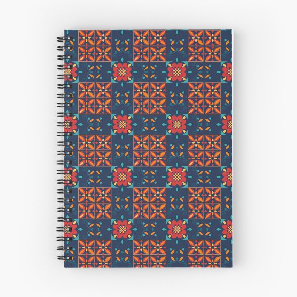 Item preview, Navy Orange Coral Folk Floral Checkerboard Pattern designed and sold by 555Design.