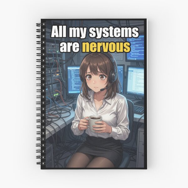 Item preview, All My Systems Are Nervous | Funny IT Sysadmin Tech Support Pun Anime Meme designed and sold by Amber Sky Creations.