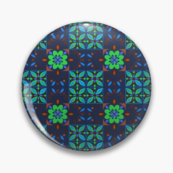Item preview, Navy Lime Green Blue Folk Floral Checkerboard Pattern designed and sold by 555Design.