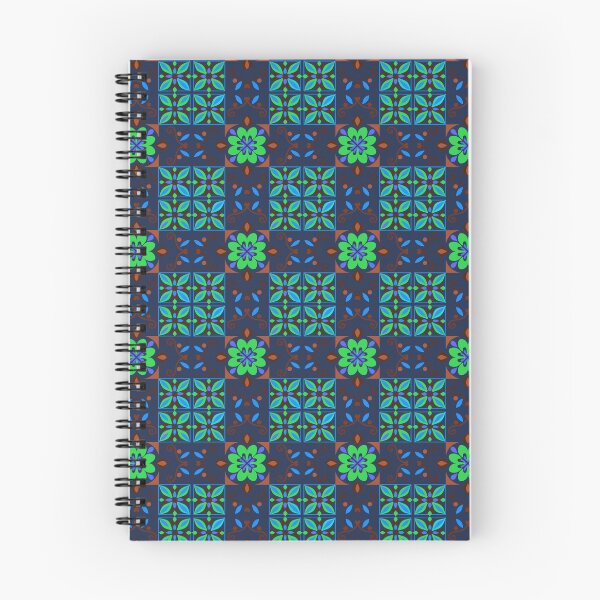 Item preview, Navy Lime Green Blue Folk Floral Checkerboard Pattern designed and sold by 555Design.