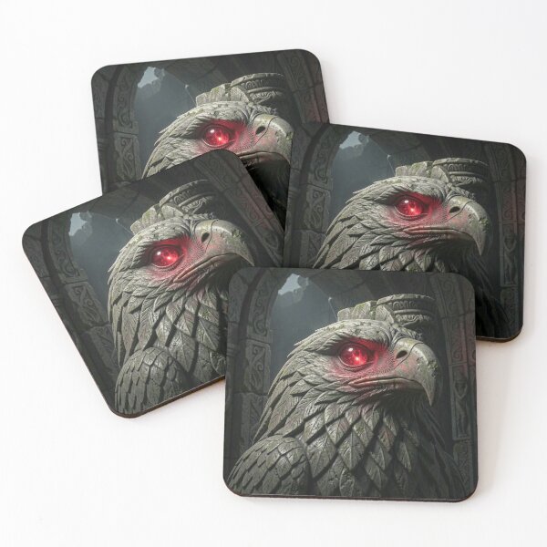 Item preview, Mystical Temple Eagle Stone Carving with Flickering Red Gemstone Eye designed and sold by TaBogroupsRed.