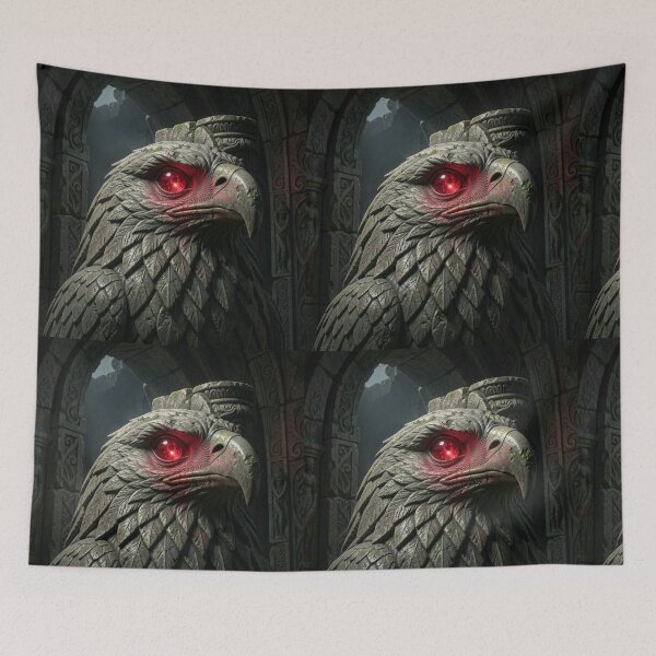 Item preview, Mystical Temple Eagle Stone Carving with Flickering Red Gemstone Eye designed and sold by TaBogroupsRed.