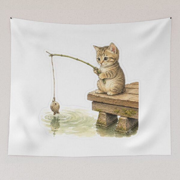Item preview, Curious Kitten Fishing designed and sold by Snurly.