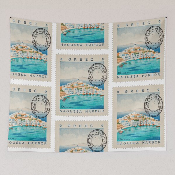 Item preview, Paros Greece Naoussa Harbor Cycladic Postage Stamp Sticker designed and sold by stickercuffs.