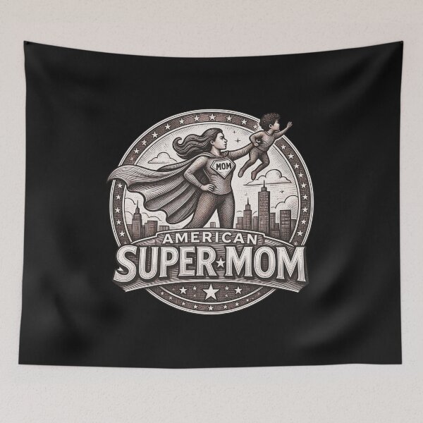 Item preview, All-American Super Mom | Vintage Working Mom Engraved Illustration Style | Mother's Day Gift designed and sold by Genius Geek.