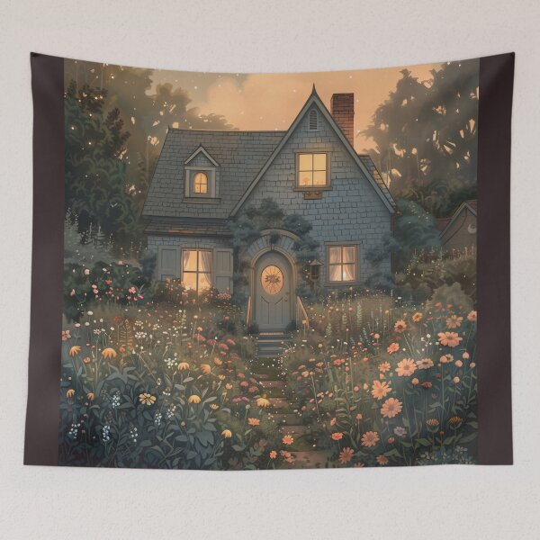 Item preview, A1 A cottage at dusk designed and sold by CrumbBumStudio.