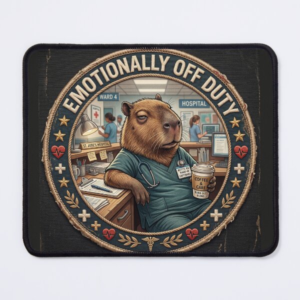 Item preview, Nurse Capybara Shirt – Emotionally Off Duty Vintage Badge Healthcare Tee designed and sold by DmaarGroup.