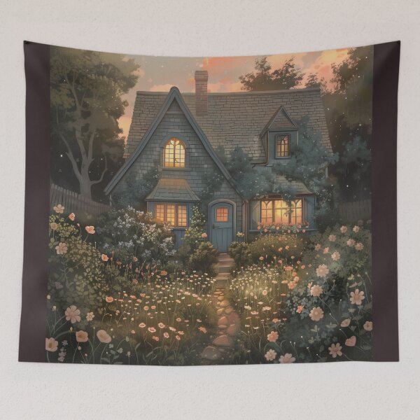 Item preview, A2 A cottage at dusk designed and sold by CrumbBumStudio.
