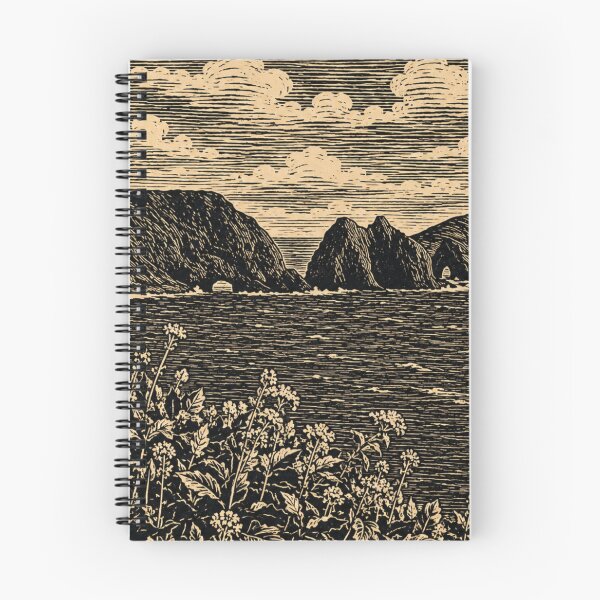 Item preview, Oregon Coastal Cliffs | Coastal Linocut Landscape designed and sold by Linoluca.