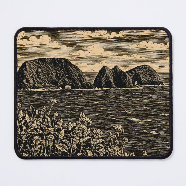 Item preview, Oregon Coastal Cliffs | Coastal Linocut Landscape designed and sold by Linoluca.