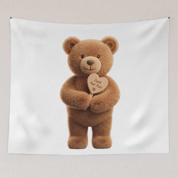 Item preview, 3D Cute Fluffy Teddy Bear Holding Wooden 'Just for Fun' Sign designed and sold by TripleVertex-1.