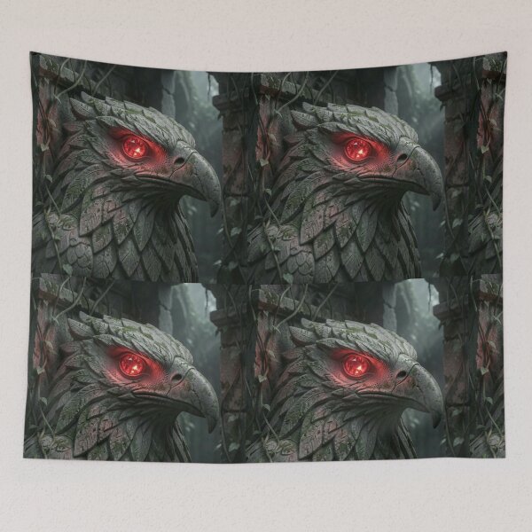 Item preview, Cinematic Dark Temple Stone Eagle Carving and Glowing Ruby Light PNG designed and sold by TaBogroupsRed.