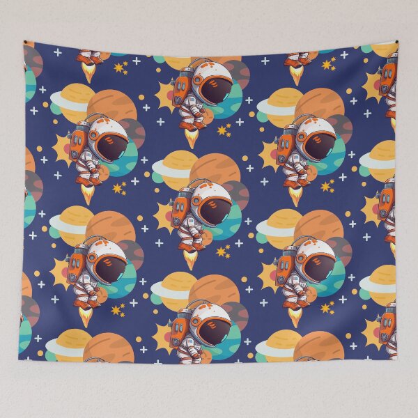 Item preview, Kawaii Astronaut Flying Among Colorful Cartoon Planets designed and sold by Szpaku desart .