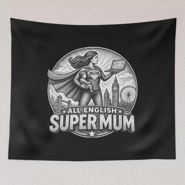 Item preview, All-English USA Super Mom | Vintage Working Mom Drawing Style | Mother's Day Gift designed and sold by Genius Geek.