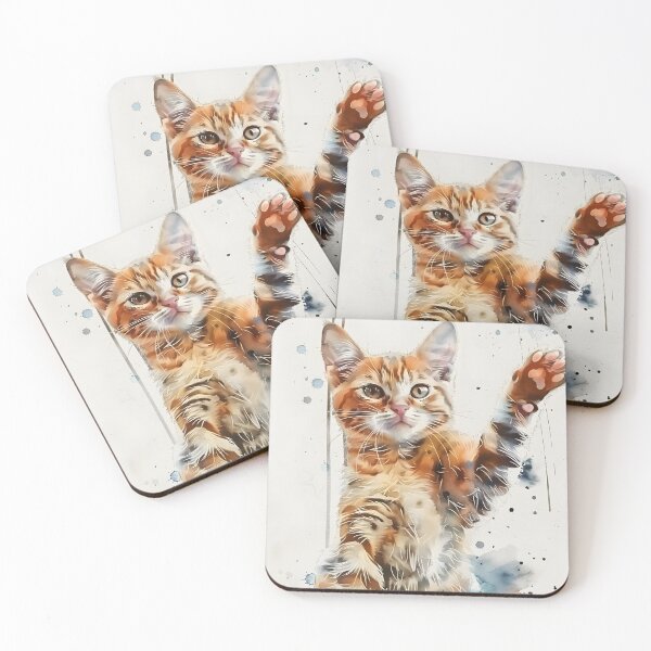 Item preview, Watercolor Orange Tabby Cat High Five - Cute Artistic Kitten designed and sold by By Nayla.