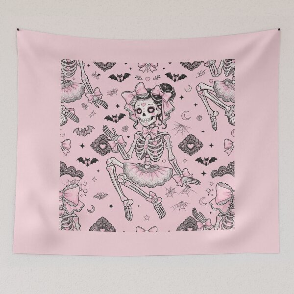 Item preview, Cute Kawaii Pink Skeleton Halloween Pattern designed and sold by KelliesGrafix.