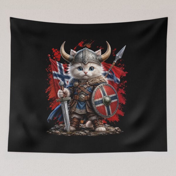 Item preview, Cute Norwegian Cat Viking Warrior Norway Flag Pride Graphic T-Shirt | Nordic Cat Lover Gift designed and sold by Trendably.