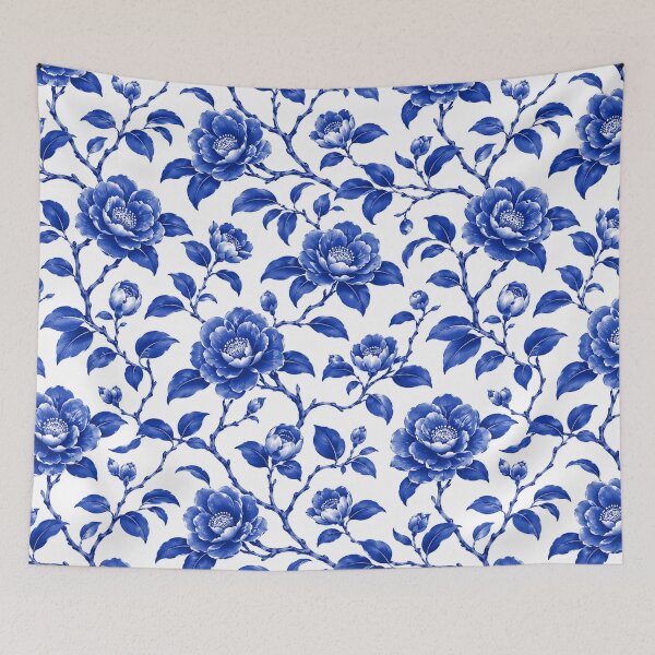 Item preview, Camellia Chinoiserie Blue White Porcelain Seamless Pattern designed and sold by Inkworksbyshery.