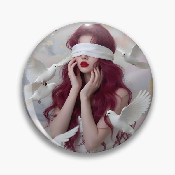 Item preview, Surreal Artwork: Woman with Burgundy Hair and White Doves designed and sold by Lucia Amaris Art.