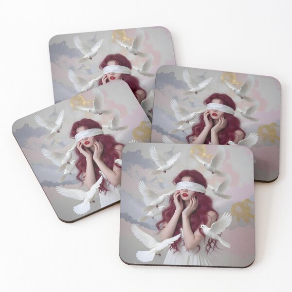 Item preview, Surreal Artwork: Woman with Burgundy Hair and White Doves designed and sold by Lucia Amaris Art.