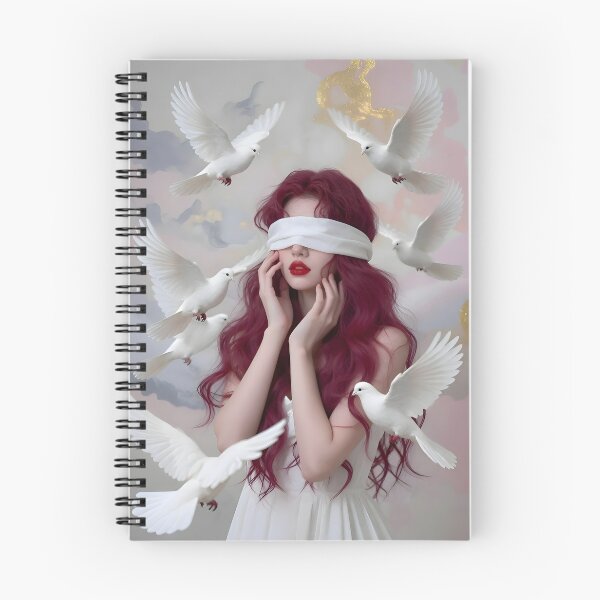 Item preview, Surreal Artwork: Woman with Burgundy Hair and White Doves designed and sold by Lucia Amaris Art.