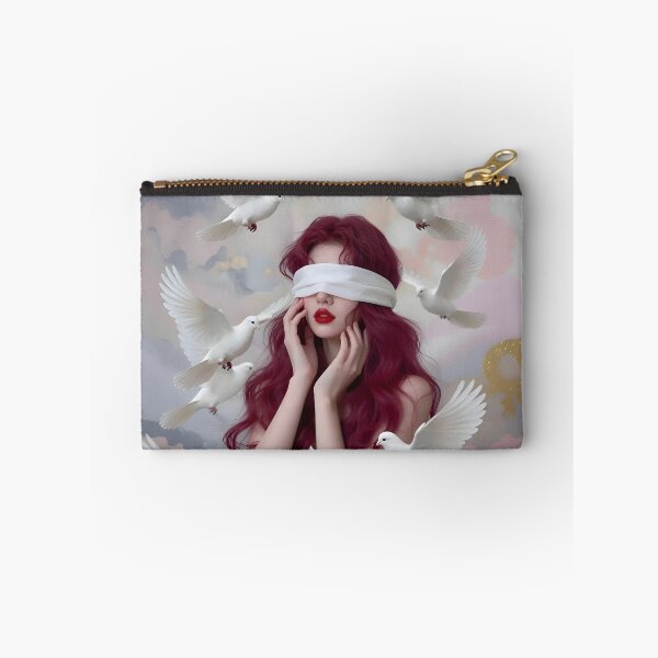 Item preview, Surreal Artwork: Woman with Burgundy Hair and White Doves designed and sold by Lucia Amaris Art.