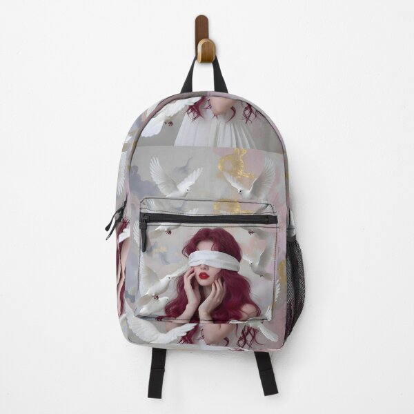 Item preview, Surreal Artwork: Woman with Burgundy Hair and White Doves designed and sold by Lucia Amaris Art.