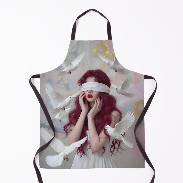 Item preview, Surreal Artwork: Woman with Burgundy Hair and White Doves designed and sold by Lucia Amaris Art.