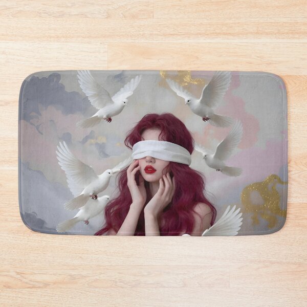 Item preview, Surreal Artwork: Woman with Burgundy Hair and White Doves designed and sold by Lucia Amaris Art.