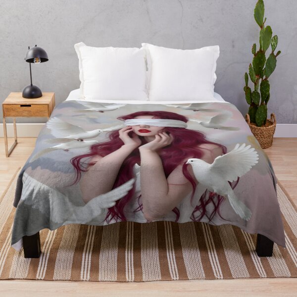 Item preview, Surreal Artwork: Woman with Burgundy Hair and White Doves designed and sold by Lucia Amaris Art.