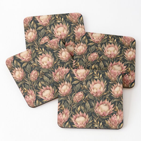 Item preview, Protea Gold Foil Luxury Watercolor Dark Seamless Pattern designed and sold by Inkworksbyshery.