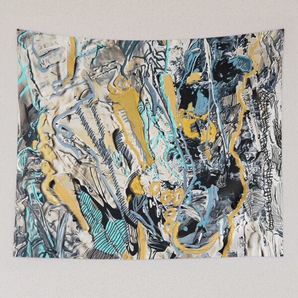 Item preview, Abstract painting in teal and gold designed and sold by Fayes4Art.