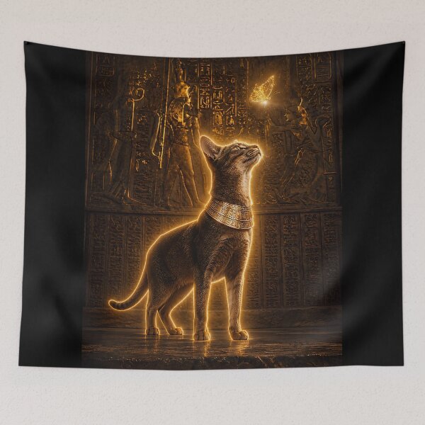 Item preview, Mystical Egyptian Cat with Glowing Golden Aura designed and sold by ZahraaStudio.