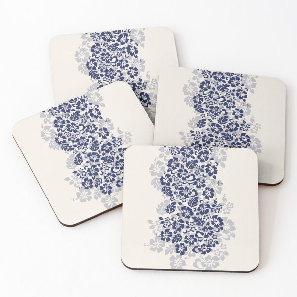 Item preview, Tifaifai Hibiscus – Navy on Cream Floral Print designed and sold by CreaTahiti.