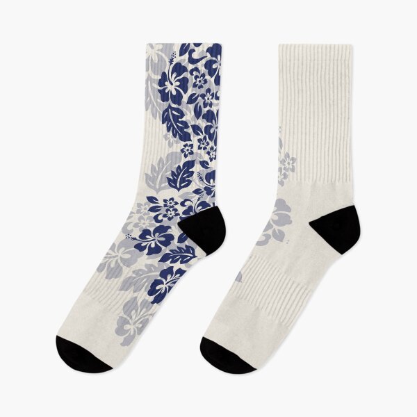 Item preview, Tifaifai Hibiscus – Navy on Cream Floral Print designed and sold by CreaTahiti.