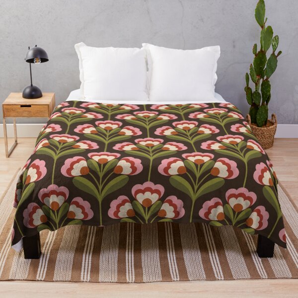 Item preview, Retro 70s Folk Floral Pattern in Chocolate Brown & Olive designed and sold by Illustrated by Nat.